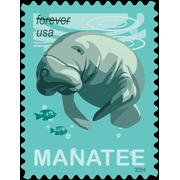 Save Manatees USPS Forever Postage Stamp 1 Book of 20 US First Class Celebrate Ocean Water Animal Announcement Wedding Holiday (20 Stamps)