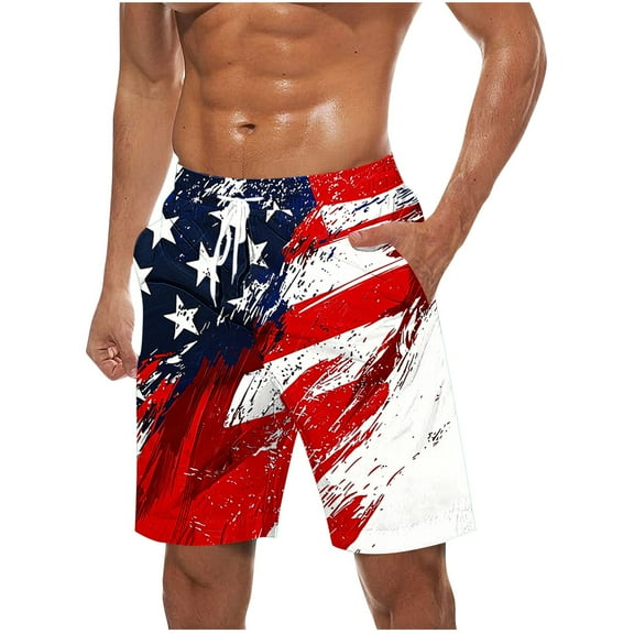 Save On Men's American Flag Swim Trunks Usa 4Th Of July Patriotic Board Shorts Quick Dry Lined Beach Shorts Knee Length Plus Size Sweatpants With Pockets