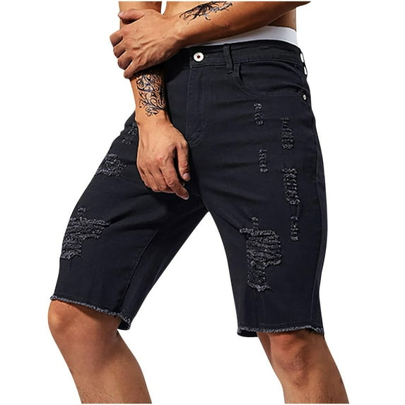Save On Men's Casual Denim Shorts High Waisted Bermuda Shorts Classic Fit Distressed Fashion Ripped Short Jeans Beach Trousers Summer Going Out Holiday Shorts