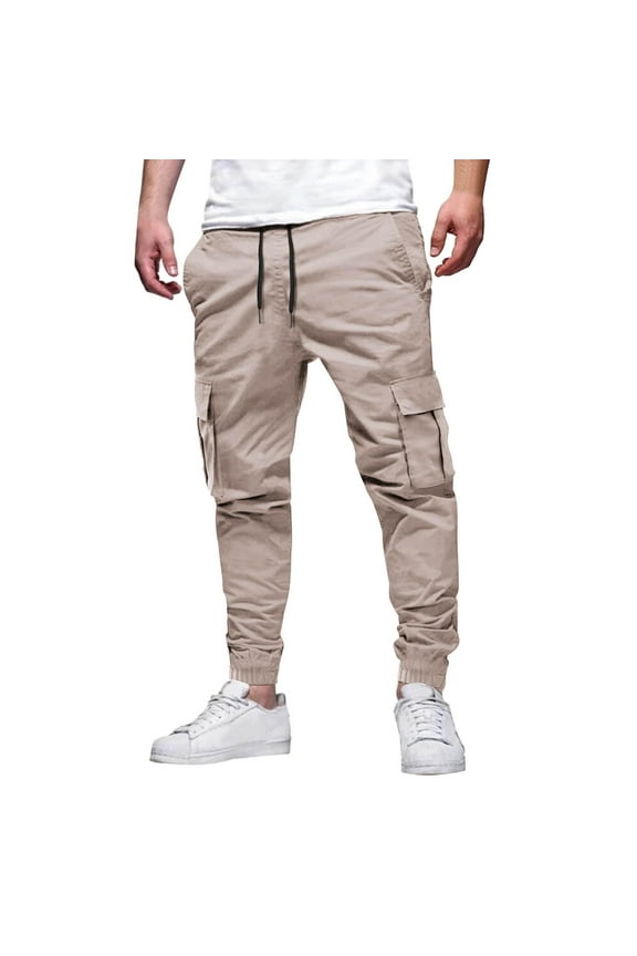 Save On Men's Casual Pants Drawstring Sweat Lace-Up Elastic Waist Cargo Pants With Pockets Joggers Long Sports Active for Men Gym Training Pants Summer Athletic-Fit