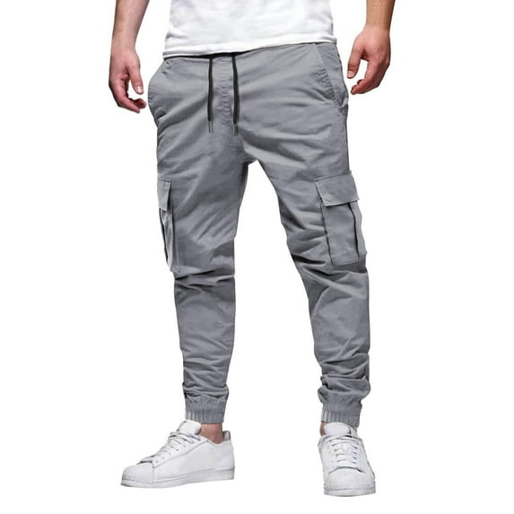 Save On Men's Casual Pants Drawstring Sweat Lace-Up Elastic Waist Cargo Pants With Pockets Joggers Long Sports Active for Men Gym Training Pants Summer Athletic-Fit