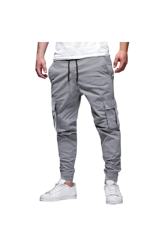 Save On Men's Casual Pants Drawstring Sweat Lace-Up Elastic Waist Cargo Pants With Pockets Joggers Long Sports Active for Men Gym Training Pants Summer Athletic-Fit