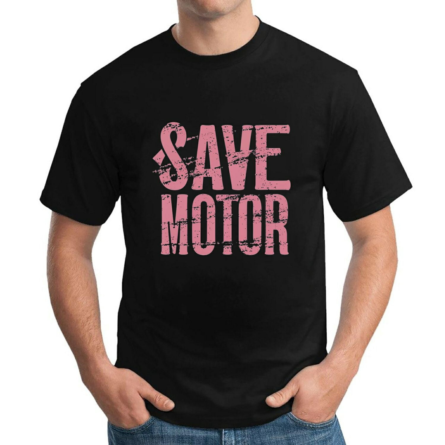 Save Motor Boating Funny Breast Cancer Ribbon Gift Round Neck Mens T ...