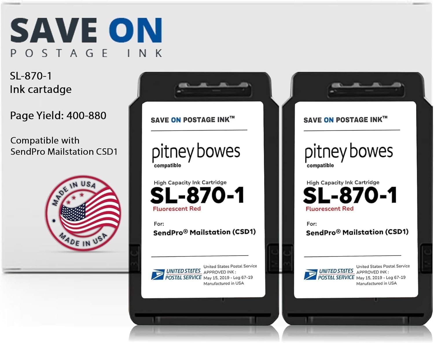 Compatible Pitney Bowes SL-870-1 Red Ink Cartridge (2 Pack) Inkjet ...