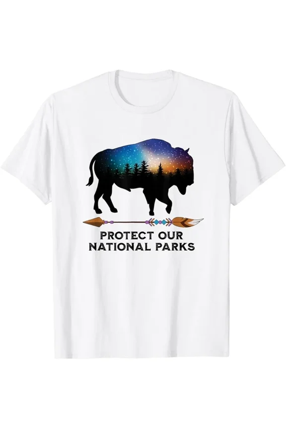 Save Our National Parks Vintage Bison Forest Starscape T-Shirt S-5XL Birthday Gifts; For Men & Women