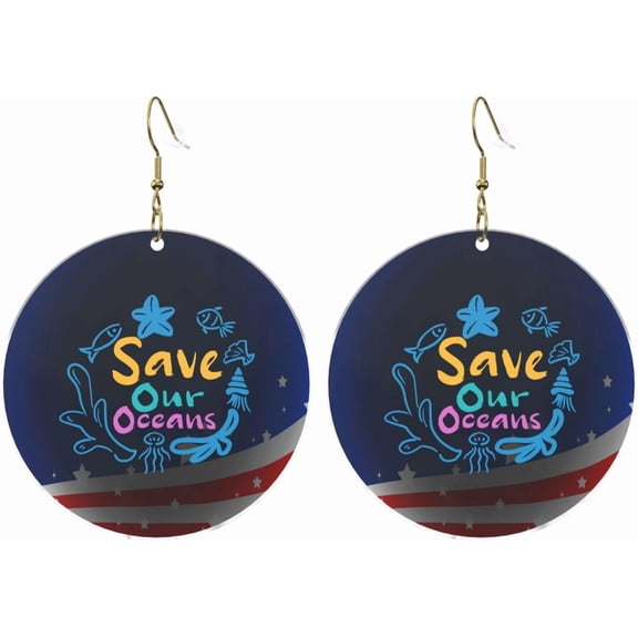 Save Our Quality Oceans Stylish Round Acrylic Earrings Lightweight Diverse For All Occasions[s534]