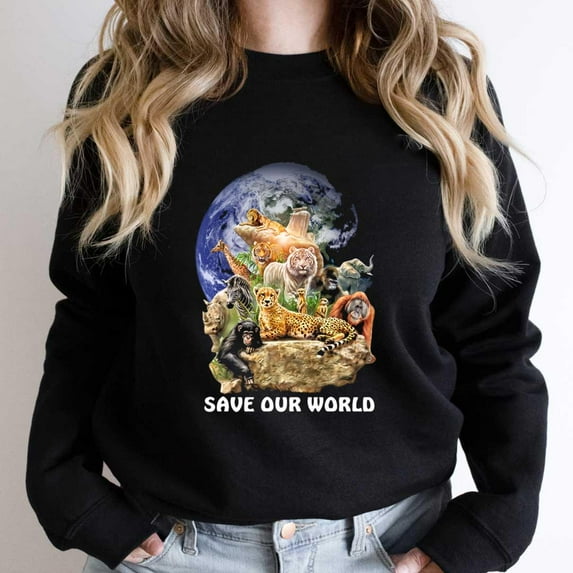 Save Our World Funny Environmental Awareness Graphic SW10145 Unisex Sweatshirt, Up to Size 5XL