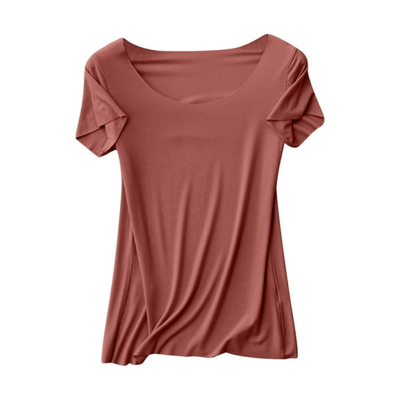 Save On Pajama Tops for Women Ultra-Soft Seamless Sleepwear Tee Scooped Neck T-Shirts Model Nightgown Short Sleeve Lightweight Shirts Solid Base Layer Nightdress 2025 Summer