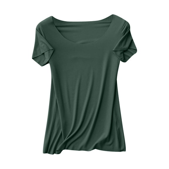 Save On Pajama Tops for Women Ultra-Soft Seamless Sleepwear Tee Scooped Neck T-Shirts Model Nightgown Short Sleeve Lightweight Shirts Solid Base Layer Nightdress 2025 Summer
