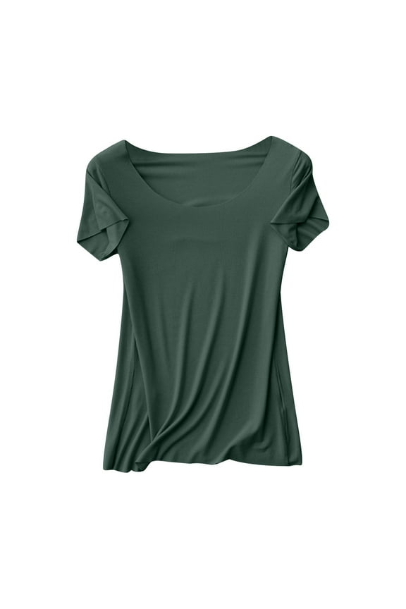 Save On Pajama Tops for Women Ultra-Soft Seamless Sleepwear Tee Scooped Neck T-Shirts Model Nightgown Short Sleeve Lightweight Shirts Solid Base Layer Nightdress 2025 Summer