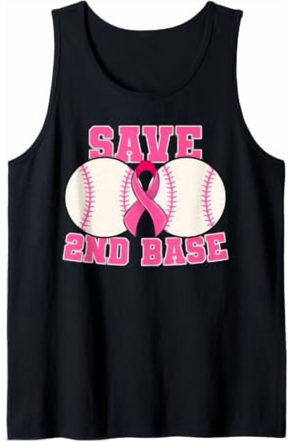 Save Second 2Nd Base Breast Cancer Survivor Playful Baseball Tank Top Size S-3XL