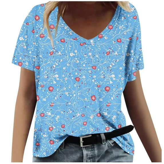 Save On Summer Tops for Women 2025 Vacation Boho Tee Shirts Color Block Striped Tunic Tops V Neck Tee Short Sleeve Top Loose Fit Short Sleeve Blouse Dressy Casual Tunic Blouses Going Out Outfits