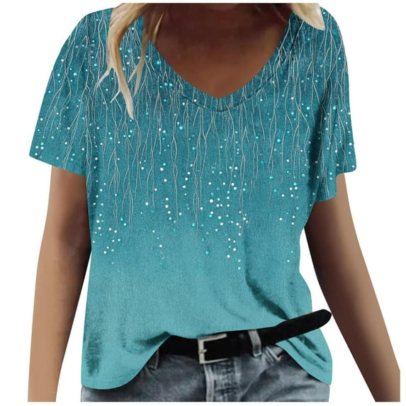 Save On Summer Tops for Women 2025 Vacation Boho Tee Shirts Color Block Striped Tunic Tops V Neck Tee Short Sleeve Top Loose Fit Short Sleeve Blouse Dressy Casual Tunic Blouses Going Out Outfits