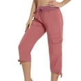 thumbnail image 1 of Capris Cargo Pants for Women High Waisted Drawstring Elastic Waist Sweatpant Lace-Up Adjustable Leg Capris Dressy Lightweight Ladies Baggy Cargo Pant with Pockets for Hiking, 1 of 6