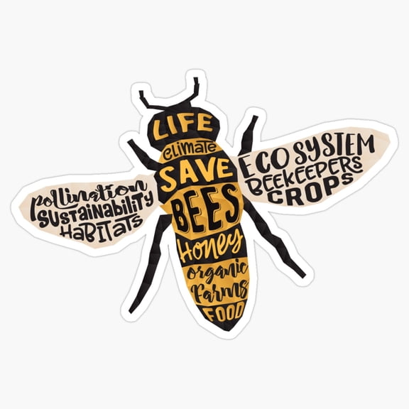 Save The Bees Environmental Word Cloud Conservation Flower Insect Art Decal For Notebook Sticker