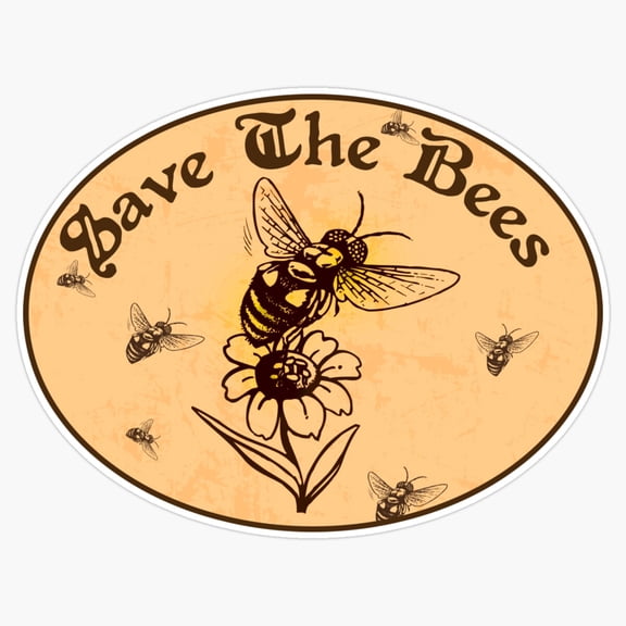 Save The Bees Honey Flowers Nature Environmental Symmetrical Wildlife Conservation Decal For Hydration Sticker