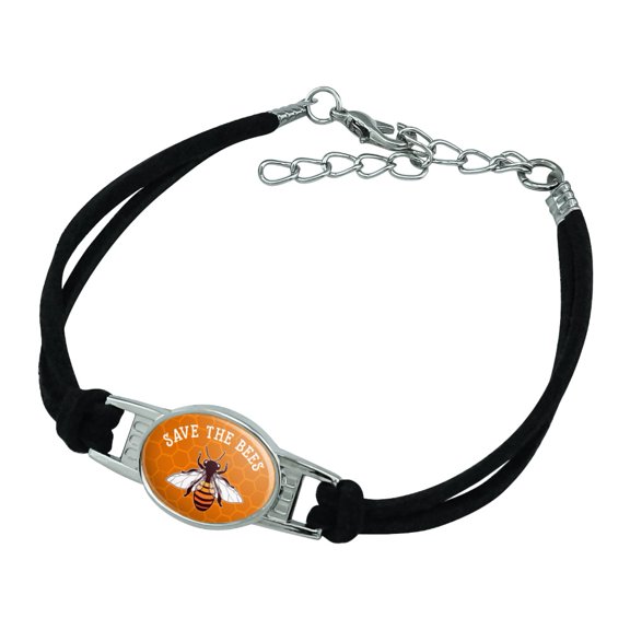 Save The Bees Honey Novelty Suede Leather Metal Bracelet