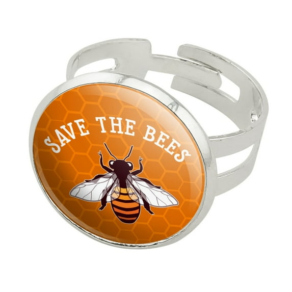 Save The Bees Honey Silver Plated Adjustable Novelty Ring