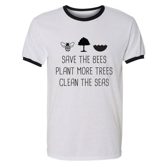 Save The Bees Plant More Trees Adult Short Sleeve Ringer T-shirt
