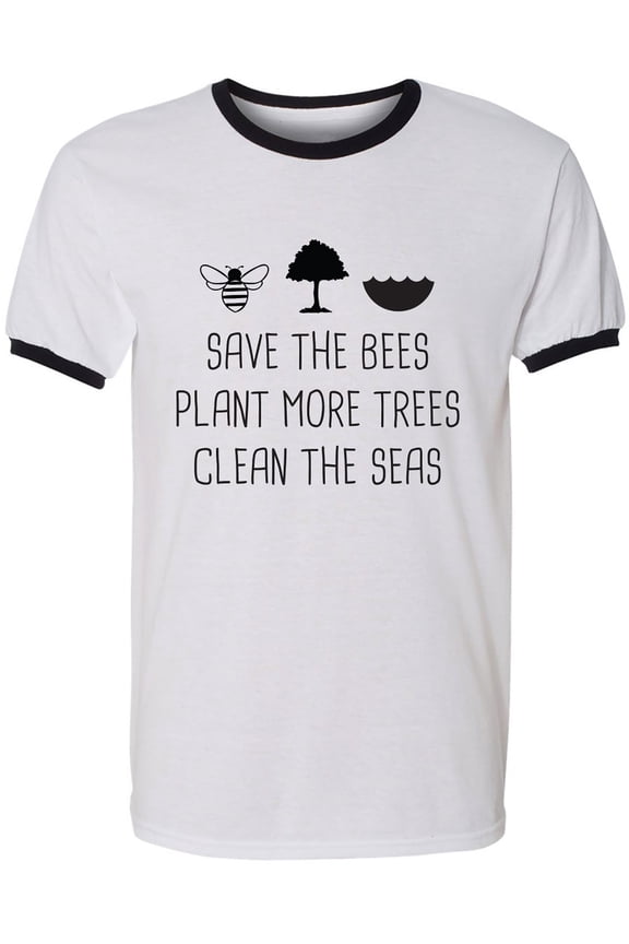 Save The Bees Plant More Trees Adult Short Sleeve Ringer T-shirt