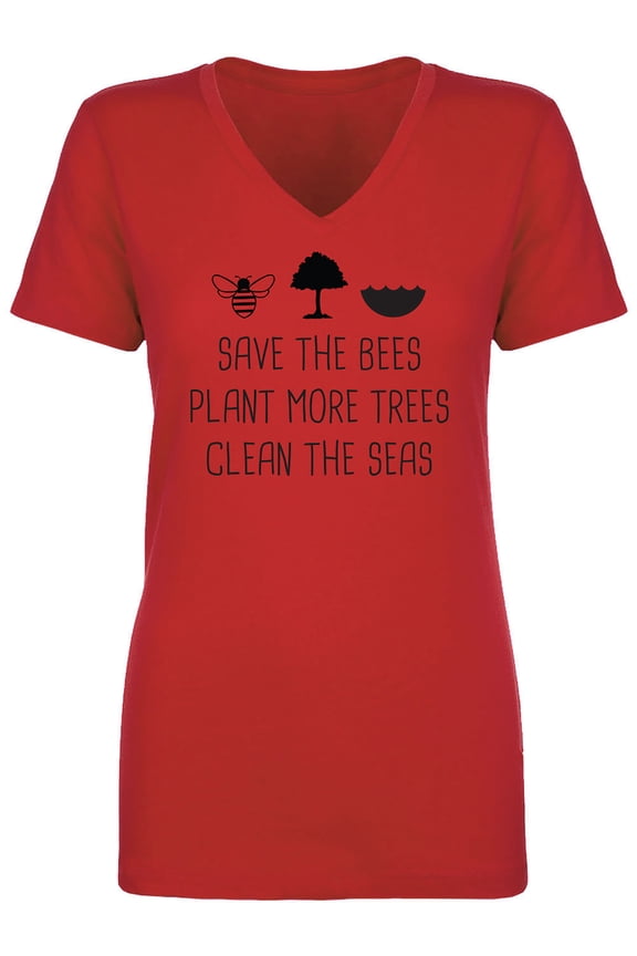 Save The Bees Plant More Trees Womens V-Neck T-Shirt