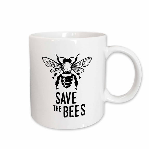 3drose, Save the Bees with a Bee. Bold Black Lettering on White Background., 11oz Mug