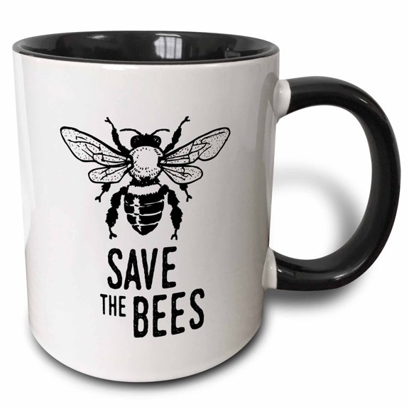 3drose, Save the Bees with a Bee. Bold Black Lettering on White Background., 11oz Two-tone Black Mug