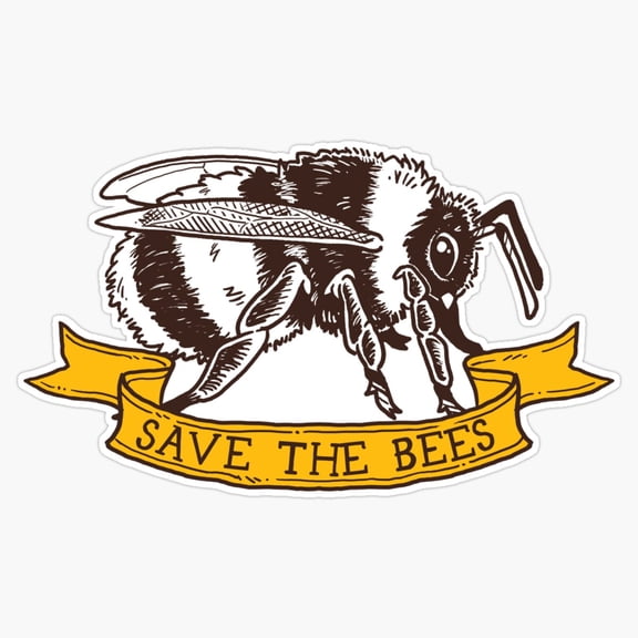 Save The Bees Yellow Bumblebee Insect Symmetrical Profile Environmental Wildlife Decal For Bottle Sticker