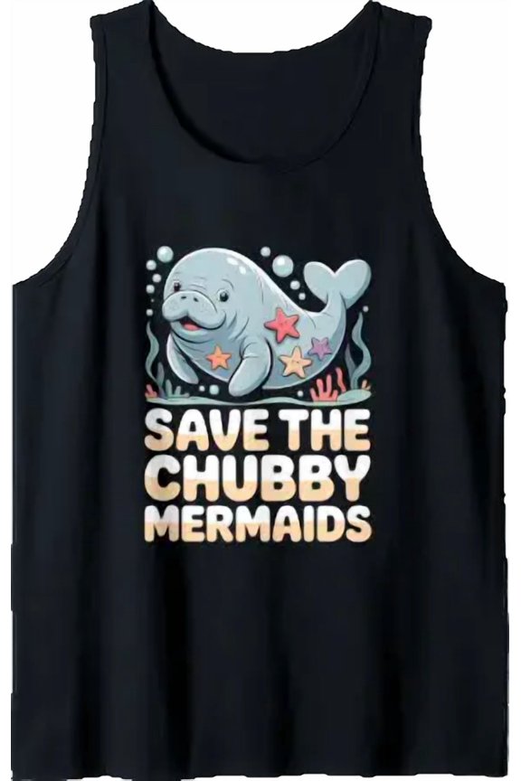 Save The Chubby Manatee Mermaids Lover Tank Top Size S-3XL