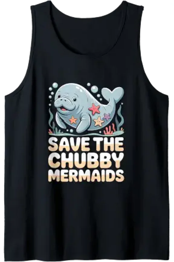 Save The Chubby Manatee Mermaids Lover Tank Top Size S-3XL
