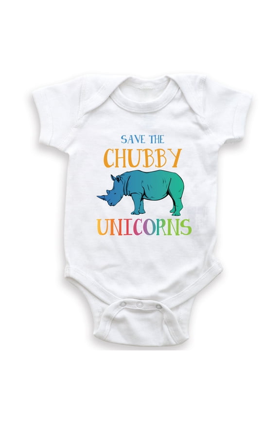 Save The Chubby Unicorns - Funny Rhino Bodysuit - Baby Bodysuit - Unisex Clothing - Baby Boy - Baby Girl