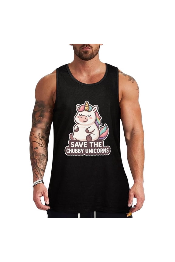 Save The Chubby Unicorns Men's Sleeveless Tank Top Workout Muscle Shirt Casual Cotton Tee Large