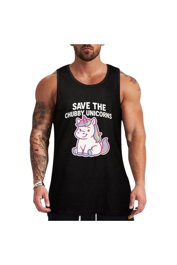 Save The Chubby Unicorns Men's Tank Top Muscle Workout Gym Sleeveless T-Shirt 3X-Large
