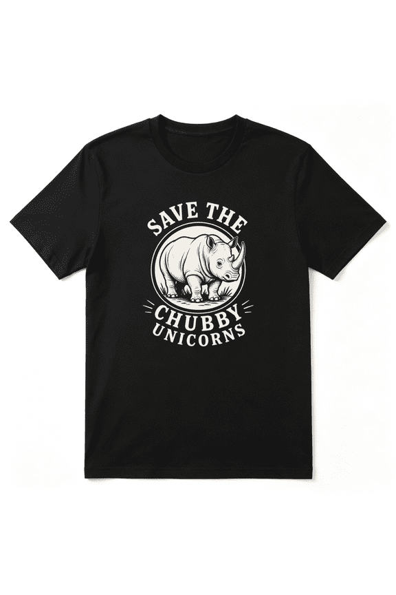 Save The Chubby Unicorns Rhino Retro Graphic Tee For Men And Women, Wildlife Lover Birthday Gift Cotton Short Sleeves T-Shirt