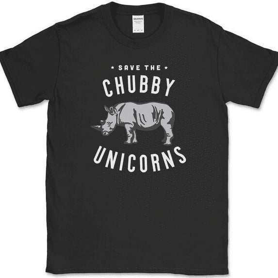 Save The Chubby Unicorns T-Shirt Funny Rhino Animal Humor Gift Tee - Black, S