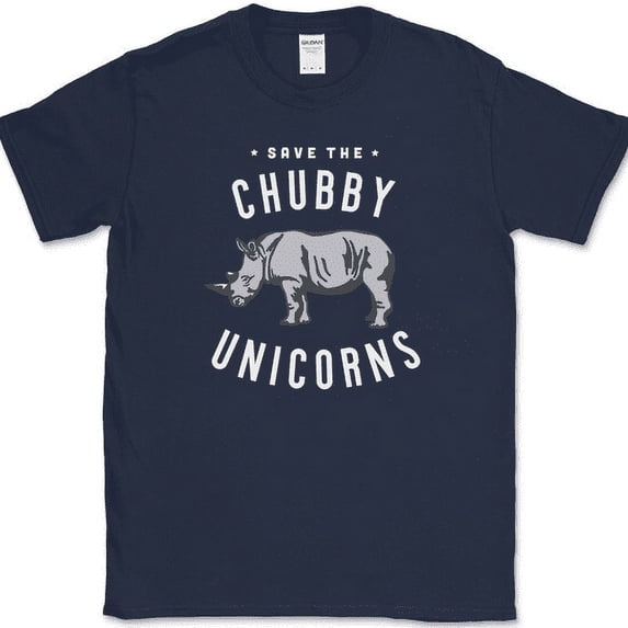 Save The Chubby Unicorns T-Shirt Funny Rhino Animal Humor Gift Tee - Navy, XL