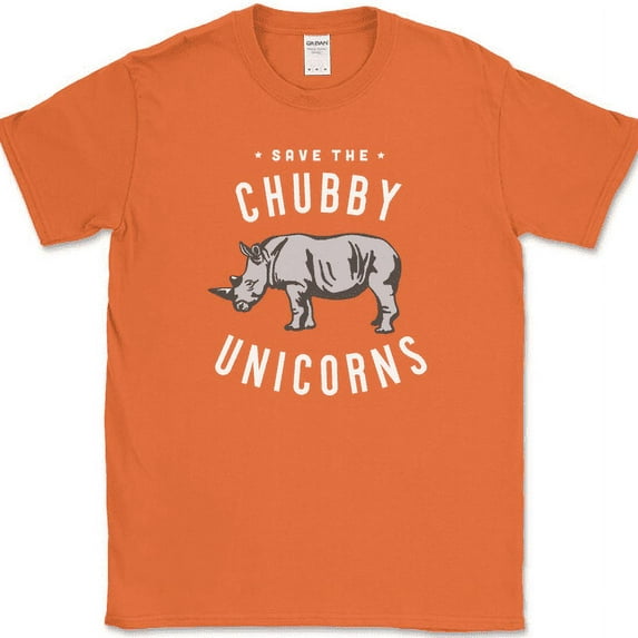 Save The Chubby Unicorns T-Shirt Funny Rhino Animal Humor Gift Tee - Orange, L