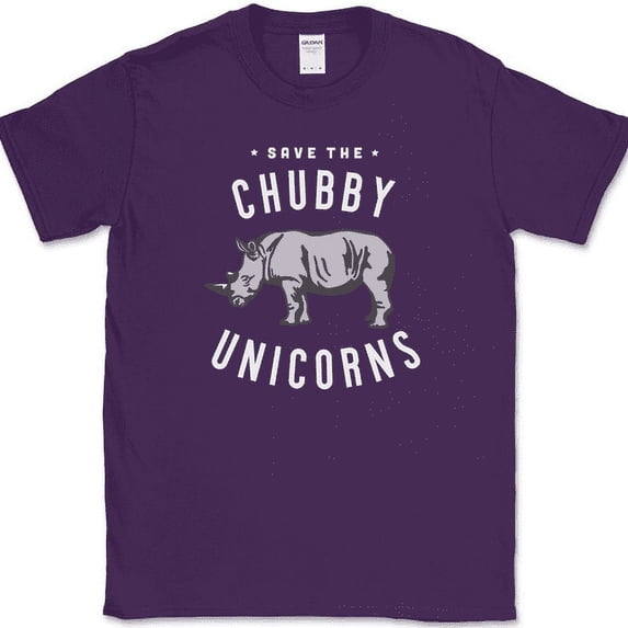 Save The Chubby Unicorns T-Shirt Funny Rhino Animal Humor Gift Tee - Purple, XL