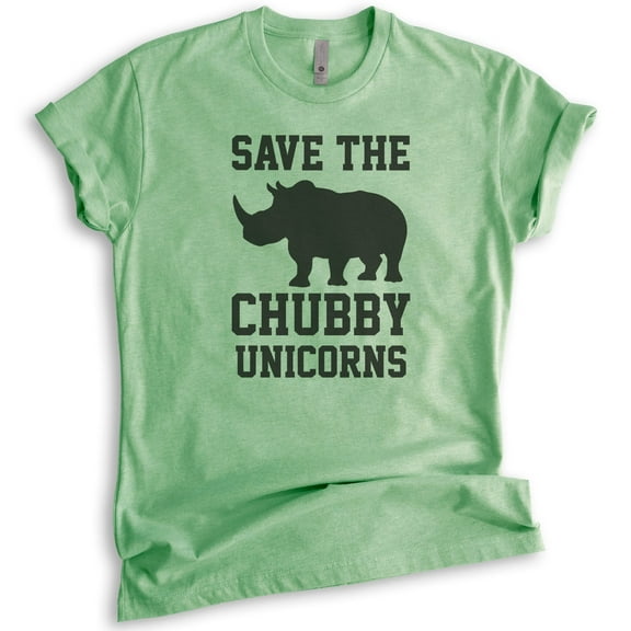 Save The Chubby Unicorns T-shirt, Unisex Women's Men's Shirt, Funny Unicorn T-shirt, Rhinoceros Tee, Heather Apple Green, Medium