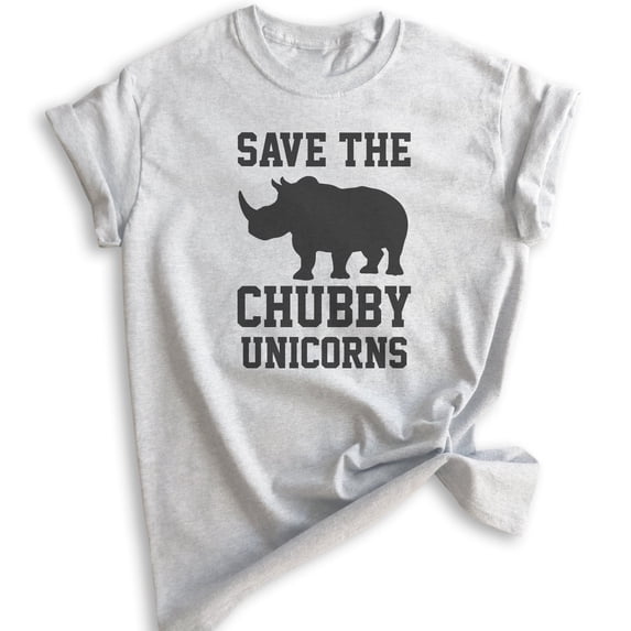Save The Chubby Unicorns T-shirt, Unisex Women's Men's Shirt, Funny Unicorn T-shirt, Rhinoceros Tee, Heather Ash, Medium