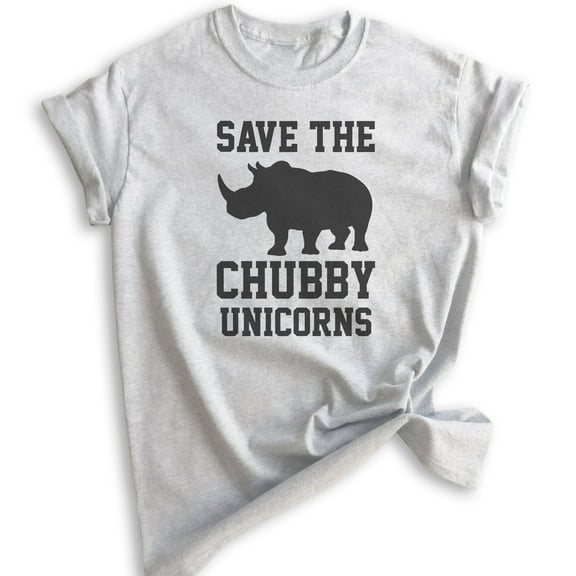 Save The Chubby Unicorns T-shirt, Unisex Women's Men's Shirt, Funny Unicorn T-shirt, Rhinoceros Tee, Heather Ash, X-Small