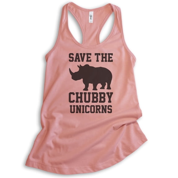 Save The Chubby Unicorns Tank Top, Ladies Racerback Tank Top, Funny Unicorn Tank, Desert Pink, Medium