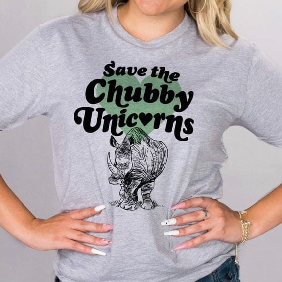 Save The Chubby Unicorns Unisex White T-Shirt, Cute Rhino Endangered Species Nature Tee, E