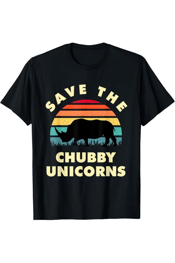 Save The Chubby Unicorns - Vintage Rhino Lover Gift T-Shirt men and women can wear, black, white, gifts