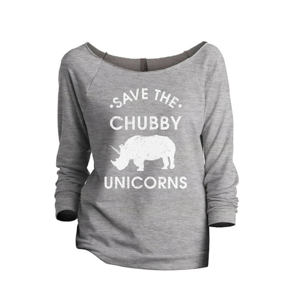 Save The Chubby Unicorns Women's Fashion Slouchy 3/4 Sleeves Raglan Lightweight Sweatshirt Sport Grey X-Large