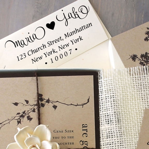Save The Date Calligraphy Return Address Custom Rubber Stamp Personalized Invitation Pre Inked Stamper Gift Idea