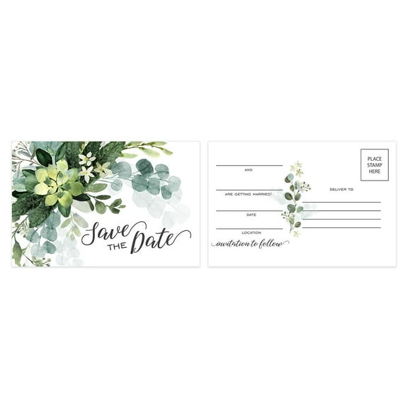 Save The Date Greenery Floral Postcards / 50 Beautiful Mailing Postcards / 6" x 4" Botanical Wedding Fill In Note Cards