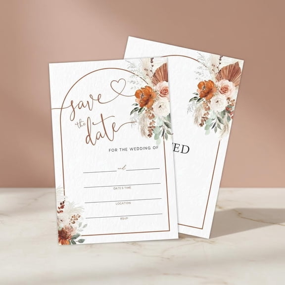 Save The Date Wedding Invitations, Boho Floral Wedding Invites With Envelopes, Fill In Style Invites For Mr & Mrs Celebration, Party Favor & Supplies