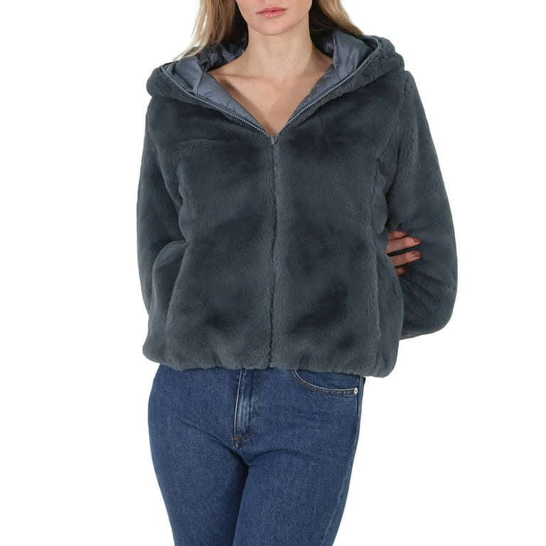 Save The Duck Ash Blue Laila Faux Fur Reversible Hooded Jacket, Brand Size  4 (X-Large)