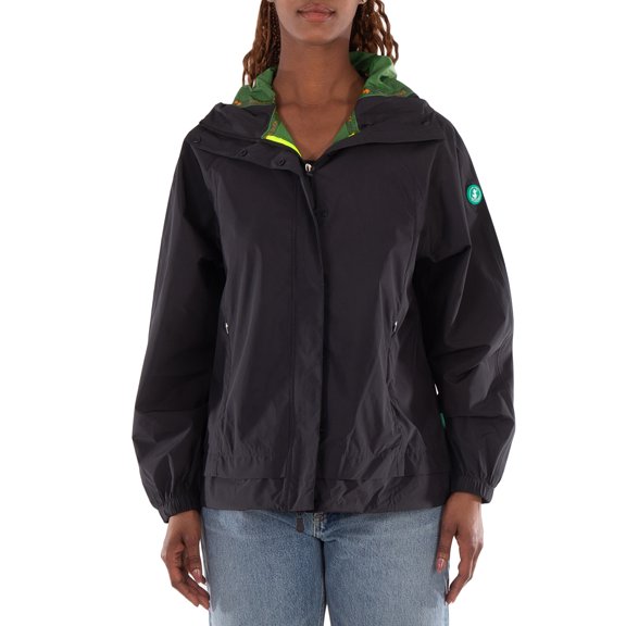 Save The Duck Ladies Black Suki Hooded Raincoat, Brand Size 2 (Medium)